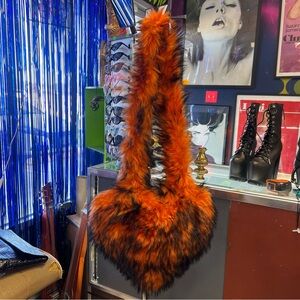 Furry Orange and Black Shoulder Bag